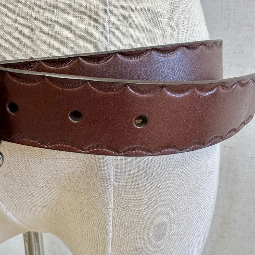 Western‎ Boho Turquoise Flower Buckle Brown Genuine Leather Belt XL - Picture 6 of 13
